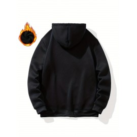 Men'S Casual King Crown Print Hoodie, 100% Polyester Long Sleeve Sweatshirt, Winter Knit Fabric with Slight Stretch, Regular Fit Hooded Top, 200g/m² - Trendy American Style Clothing Gift