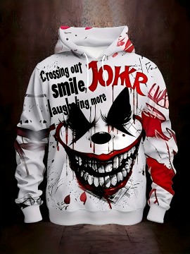 Men'S Joker 3D Print Hoodie - Casual Sporty Fitness & Outdoor Sweatshirt with Drawstring Pockets, Stretch Knit Fabric, Regular Fit for Spring, Fall, Winter Streetwear