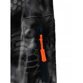 [Heavyweight Camo Hoodie] Heavyweight 290g Men's Camo Print Zip-Up Hoodie | Long Sleeve Pullover with Pockets, Black & Gray Snake Design, Casual Style, Outdoor Sports Wear | Camouflage Print Hoodie | Durable Outdoor Apparel