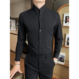 Premium Zhongshan Shirt for Men, Long Sleeve New Spring/Autumn Collection Chinese Style Stand Collar Casual Handsome Dress