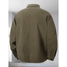 [Men's Corduroy Shirt Jacket] Bohemian Corduroy Shirt Jacket - Men's Solid Color Relaxed Fit Long Sleeve with Chest Pockets, Classic Collar & All-Season Versatile Style for Casual & Formal Wear, Durable Fabric