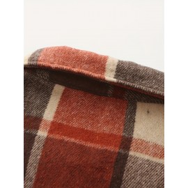 Men'S Casual Plaid Button-Up Shirt - Long Sleeve, Beige & Brown Check Pattern, Loose Fit, Lightweight Polyester Fabric, Perfect for Casual Attire