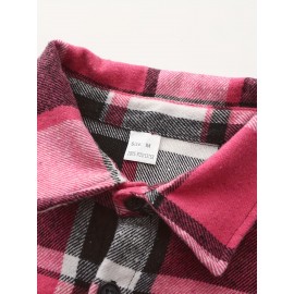 Men'S Casual Plaid Button-Up Shirt - Long Sleeve, Beige & Brown Check Pattern, Loose Fit, Lightweight Polyester Fabric, Perfect for Casual Attire