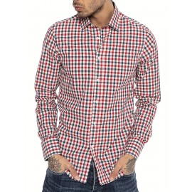 [Red Checkered Dress Shirt] Classic Red & White Checkered Men's Dress Shirt - Long Sleeve Point Collar Button-Up | Machine Washable Regular Fit for All-Season Formal & Casual Wear (CS7067)