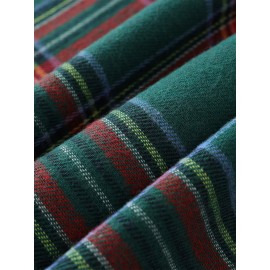 Men'S Casual Red and Green Plaid Long Sleeve Shirt - Polyester, Non-Stretch, Single Breasted, Pocket, Weekend Casual, Regular Fit