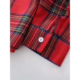 Men'S Casual Red and Green Plaid Long Sleeve Shirt - Polyester, Non-Stretch, Single Breasted, Pocket, Weekend Casual, Regular Fit