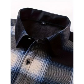 Autumn and Winter Thickened Fleece-Lined Men's Classic Outdoor Casual Home Office Wrinkle-Resistant Plaid Shirt with Multiple Pockets