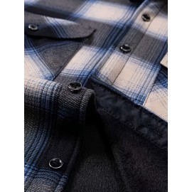 Autumn and Winter Thickened Fleece-Lined Men's Classic Outdoor Casual Home Office Wrinkle-Resistant Plaid Shirt with Multiple Pockets