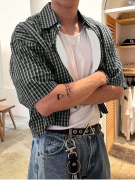 Casual Plaid Shirt for Men, Spring Summer Fall, Short Sleeve, Suitable for Casual Comfort, Holidays, Dates, and Daily Wear, 100% Polyester, Machine Washable, Not Dry Cleanable, WXY9331