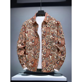 Fashion Apparel, Paisley Pattern Embroidery Craftsmanship Unisex Casual Slim Fit Long-Sleeve Shirt for All Seasons and Gift-Giving