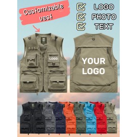 Men's Custom Logo Tactical Vest with ized Logo Printing - Heavy-Duty Multi-Pocket -Grade Vests for Outdoor,, - All-Season Wear (, MOLLE System Compatible, Durable Vest) - Add Your Logo