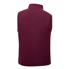 Men'S Cozy Fleece-Lined Sleeveless Vest - Maroon Zip-Up with Pockets, Retro Casual Style, Warm & Comfortable for Fall/Winter, Versatile Outdoor & Sporty Wear, Winter Vest, Sporty Vest, Minimalist Design, Soft Texture