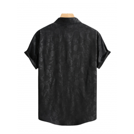 [Floral Shirt] Men's Lightweight Summer Casual Short Sleeve Shirt with Stylish Floral Print, Black & White Design, Polyester Blend, Perfect for Casual Attire, Short Sleeve Tops