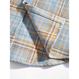 3pcs Men'S Scandinavian Vintage Plaid Shirt Set - Loose Fit, Breathable Rayon, Long Sleeve with Button-Up Design, Perfect for Fall & Spring Casual Wear, Casual Wear Shirts|Vintage Plaid Shirt|Asymmetrical Hemline, Thick