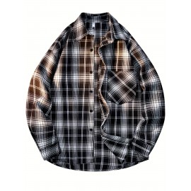 3pcs Men'S Scandinavian Vintage Plaid Shirt Set - Loose Fit, Breathable Rayon, Long Sleeve with Button-Up Design, Perfect for Fall & Spring Casual Wear, Casual Wear Shirts|Vintage Plaid Shirt|Asymmetrical Hemline, Thick