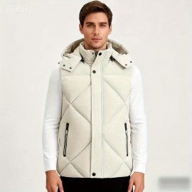 Men'S Classic Warm Padded Sleeveless Vest with Stand Collar - Quilted Waistcoat Jacket, Zipper Closure, Polyester, Solid Color, Regular Fit for Fall/Winter Casual & Sports Wear, Winter Jacket, Quilted Design, Durable Construction