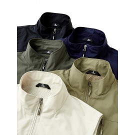 6801 Multi-Pocket Outdoor Vest - Sleeveless Stand Collar Casual Hiking & Travel Vest with Multiple Pockets, Durable Non-Stretch Fabric, All-Season Use, Hand Washable, Hiking Gear, Secure Zipper Closure