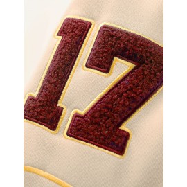 Men's Baseball Jacket with Athletic Dept. Embroidered Logo & Number 17 - Royal Blue & Beige Contrast Design, Baseball Collar, Machine Washable Casual Streetwear Jacket for Casual Attire