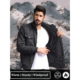 Men's Winter Fleece-Lined Cargo Jacket - Windproof Stand Collar Zipper Jacket with Ribbed Cuffs, Multi-Pockets & Soft Shell for Fall Winter Daily Wear, Outdoor Hiking Camping