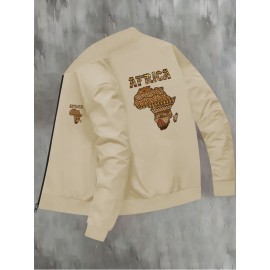 Men's Stylish African Print Zip-Up Jacket - Slim Fit, Beige with 