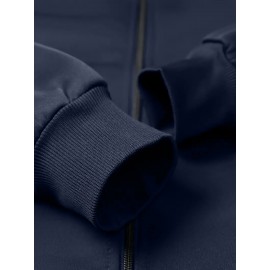 Casual Varsity Jacket for Men - Knit Polyester Blend, Regular Fit, Stand Collar, Slight Stretch, Classic Rose Print Detail