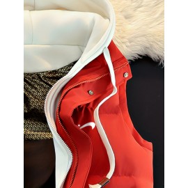 Men'S Hooded Vest - Thickened Warm Sleeveless Jacket with Zipper Closure, Red & Color Block Design, Polyester Lining, Casual Style for Cold Weather, Unisex Couple'S Outerwear, Multiple Colors Available, Winter Vest, Cold Weather Apparel