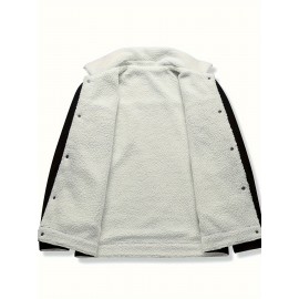 Men's Sherpa Lined Corduroy Jacket with Fleece Collar - 2024 Autumn Winter Casual Warm Thickened Polyester Button-Up Coat