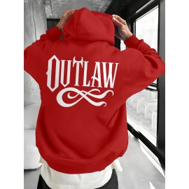 Men's OUTLAW Graphic Hooded Sweatshirt - Black with White Bold Lettering, Heavyweight 300gsm Pullover Hoodie, Casual Winter Warmth, Machine Washable, Streetwear & Outdoor Wear with Chest Pocket & Adjustable Hood