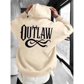 Men's OUTLAW Graphic Hooded Sweatshirt - Black with White Bold Lettering, Heavyweight 300gsm Pullover Hoodie, Casual Winter Warmth, Machine Washable, Streetwear & Outdoor Wear with Chest Pocket & Adjustable Hood