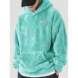 [Cozy Fleece Hoodie] Soft, Warm Men's Cozy Fleece Hoodie with Kangaroo Pocket | Beige Pullover for Fall/Winter, Casual Long Sleeve Sweatshirt with Elastic Cuffs | Plush Texture, Perfect for Outdoor or Indoor Wear, Winter Apparel