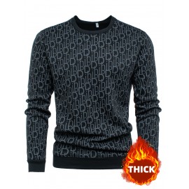 Men's Thermal Fleece-Lined Crewneck Sweatshirt - Thick Winter Warmth with Bold Letter Graphic, Soft Casual Long Sleeve Pullover, Machine Washable Cold Weather Gift for Him, Winter Sweaters, Cold Weather Apparel, Stylish Pullover