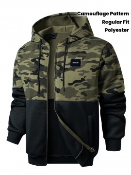 Men'S Camo Sports Lightweight Zip-Up Hoodie with Pockets - Army Style, Polyester Lining, Fall/Winter Wear, Regular Fit, Zip Closure, Casual Outdoor Hoodie|Camouflage Pattern|Zippered Jacke
